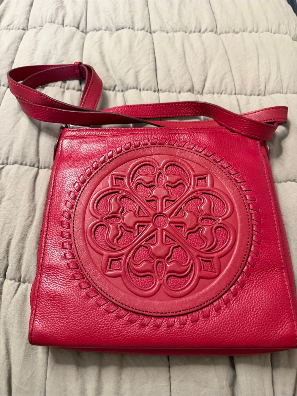 Brighton Red Embossed Leather Crossbody Bag,smoke/pet free home, excellent cond.
